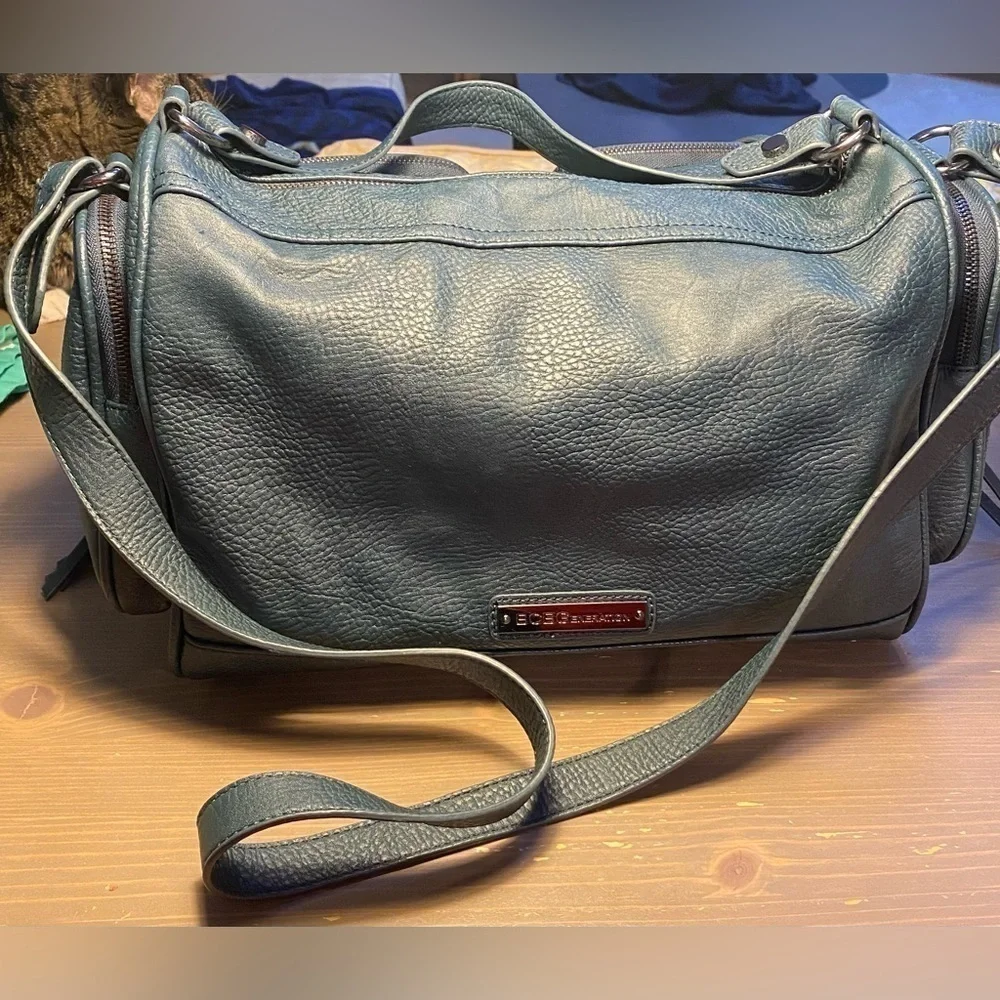 BCBGeneration Mini Duffel Bag Satchel Crossbody Green Grey Multi Pocket